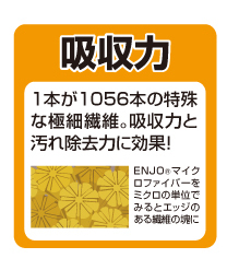 ENJO 吸収力。1本の中に1056本の特殊な極細繊維。吸収力と汚れ除去力に効果!
